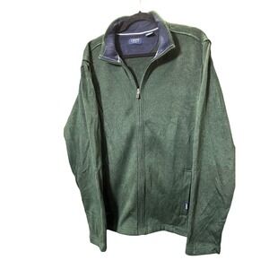 Chaps Mens XL Full Zip Jacket Green Knit Mock Neck Long Sleeve Casual
